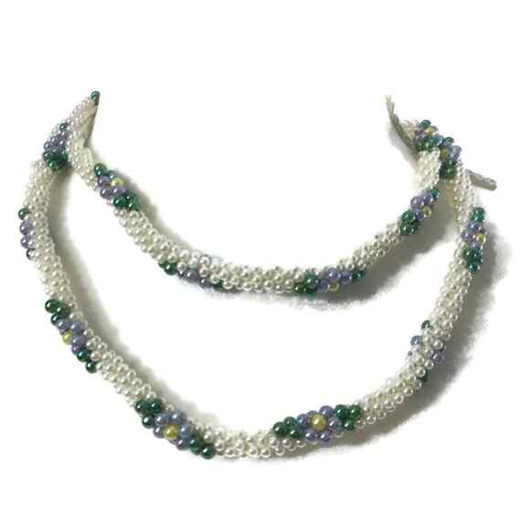 Cluster Faux Pearl Rope Necklace White Blue Green Yellow Womens‎ Jewelry Gift - Picture 1 of 4